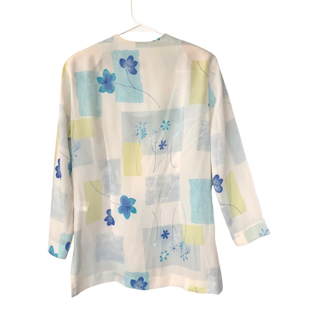 (252) Beverly Rose Floral Turquoise/Ivory Blouse - Picture 4 of 4